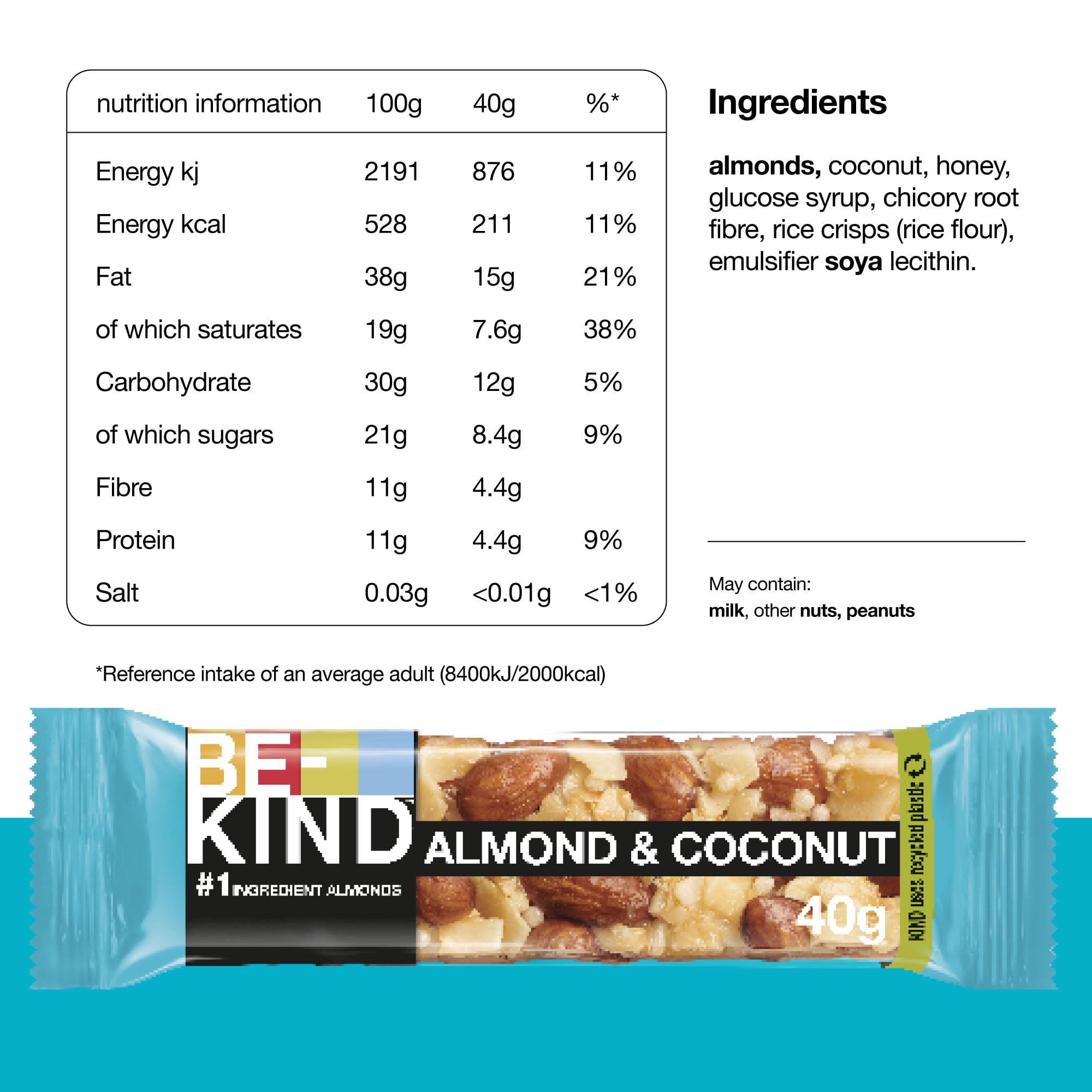 be-kind-protein-almond-coconut-barre-amandes-coco-x12 image 2